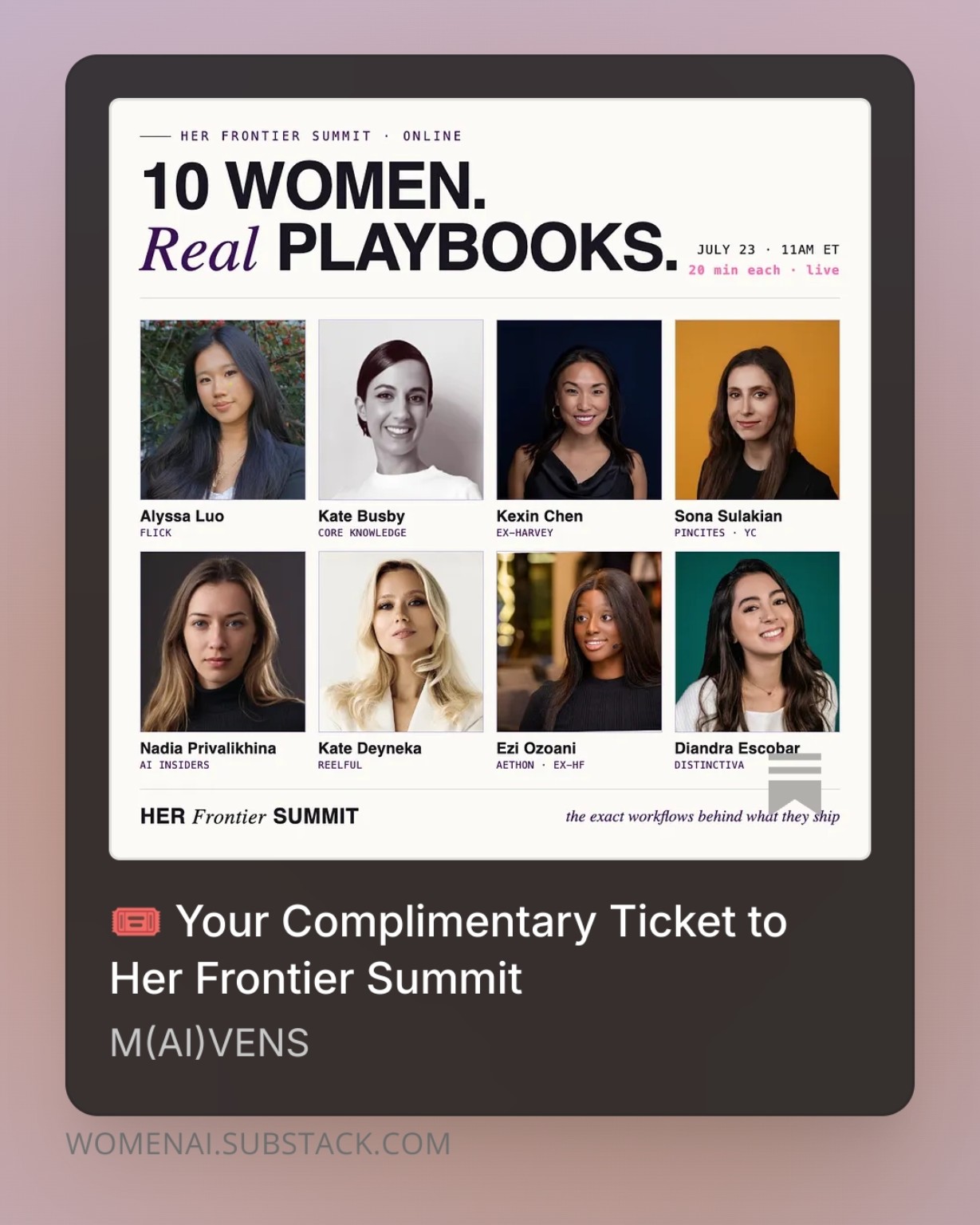 Complimentary ticket to the Her Frontier Summit offered through M(AI)VENS